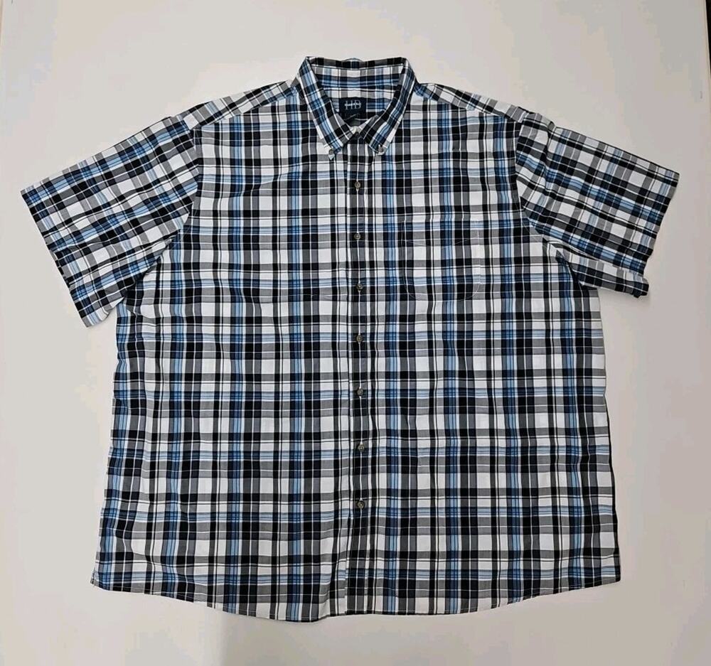 HB Harbor Bay Shirt Men's 3XL Collared Plaid Short Sleeve Button Up